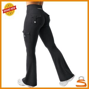 High Waisted Flare Leggings with Pockets No Front Seam Gym Yoga